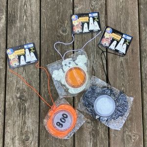 Vintage 99 Loomco  Halloween Safety Reflector Necklaces Ghost Bat Pumpkin Spooky
